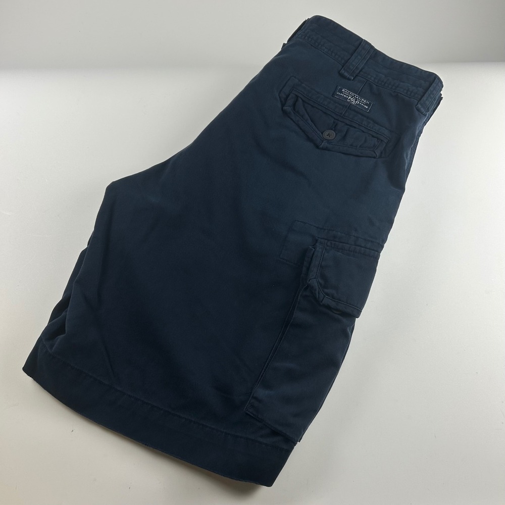 Polo Ralph Lauren Mens 36 Chunky Navy Blue Classic Polo Chino Cargo Shorts Y2K